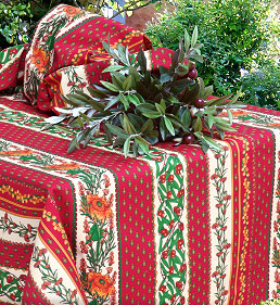 French provencal red tablecloth with sunflower design