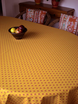yellow coated tablecloth