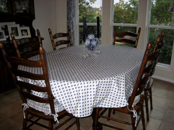 large oval provencal blue and white tablecloth