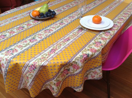 yellow provencal tablecloth with acrylic coating