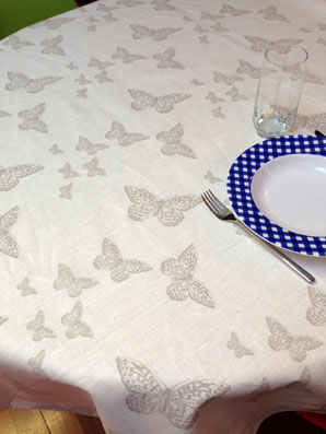 coated linen tablecloth with butterflies designs