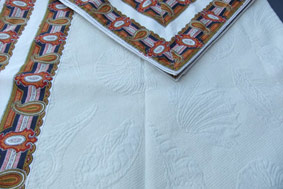 white pique tablecloth with shells design