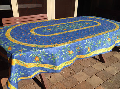 blue provencal tablecloth with olives