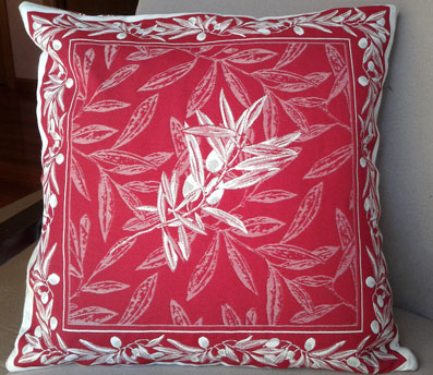 french tapestry cushion with olive design