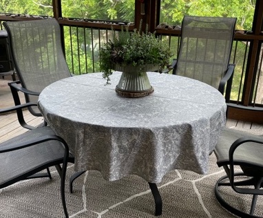 70 inches round coated tablecloth with grey designs