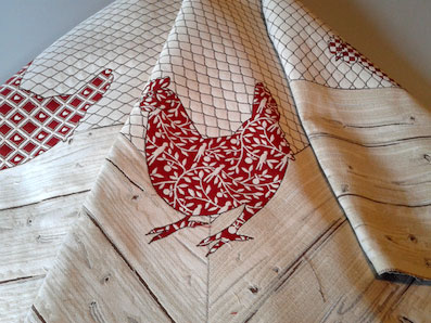 square cloth with hens design