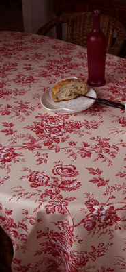 flowers red toile de jouy tablecloth