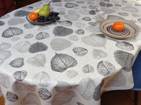 acrylic coated natural linen tablecloth with leaves designs