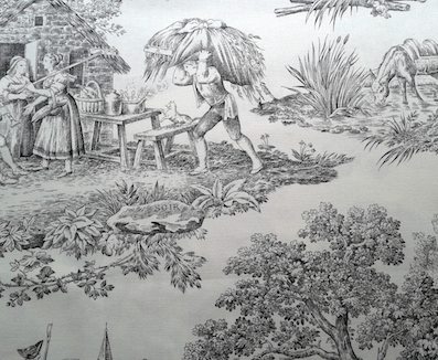 black toile de jouy fabric