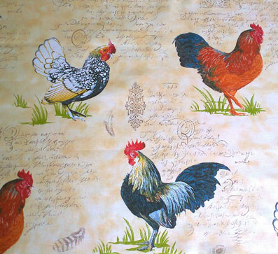 french fabric with roosters and hens