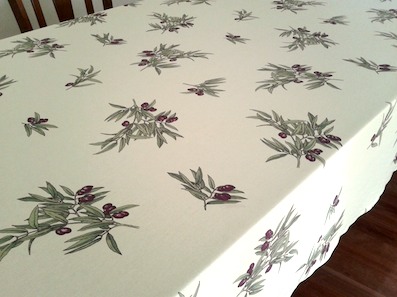 large wipe over tablecloth with olive design