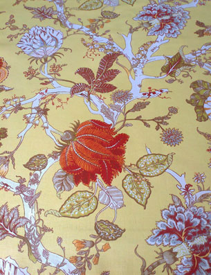 toile cotton fabric with flowers and vines design
