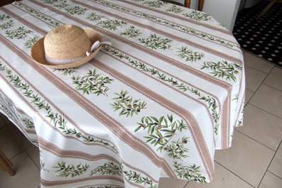 olive design beige tablecloth