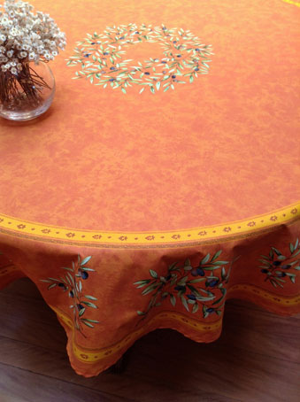 70in round cotton tablecloth with olive design from provence