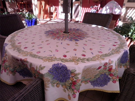 large round patio tablecloth with umbrella hole and open-end zipper