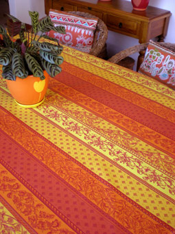 plastic coated yellow provencal tablecloth