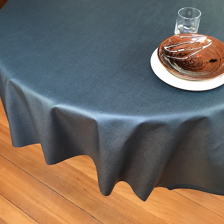 petrol bue coated linen tablecloth