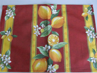 coated placemat with lemon designs
