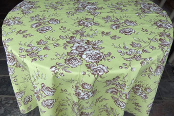 green toile de jouy round tablecloth