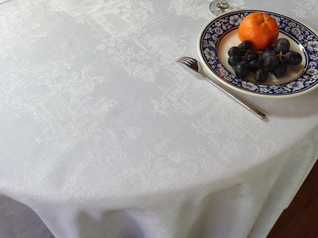 white Damask French tablecloth for formal  dining room table