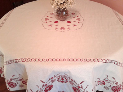 Christmas baubles red table cloth
