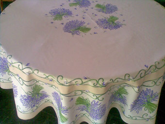 70in round cloth with lavender design