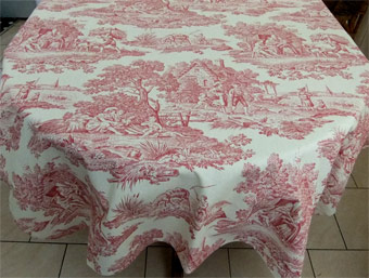 toile de jouy red on ecru large round tablecloth