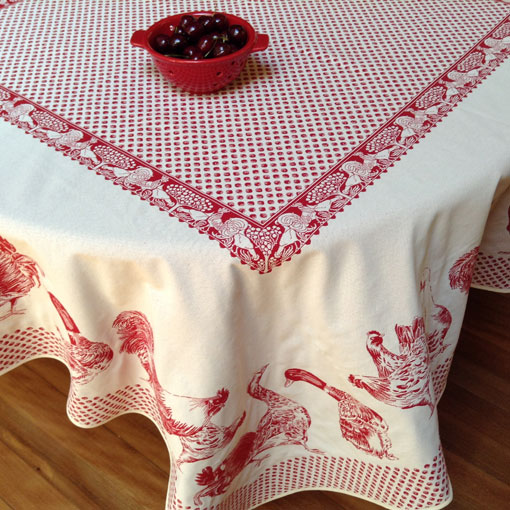 large rectangular reversible frenc tablecloth with chicken designs