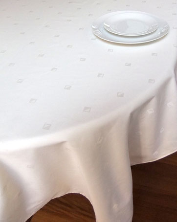 White Damask French tablecloth.