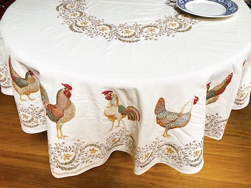 70IN ROUND FRENCH JACQUARD TABLECLOTH WITH CHICKENS DESIGNS