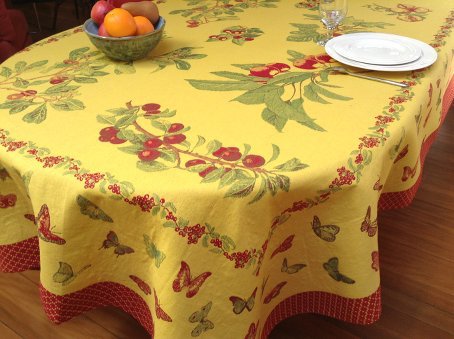 luxury french woven tablecloth with butterflies and cherry designs