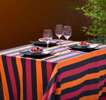 french jacquard tablecloth with green and black stripes