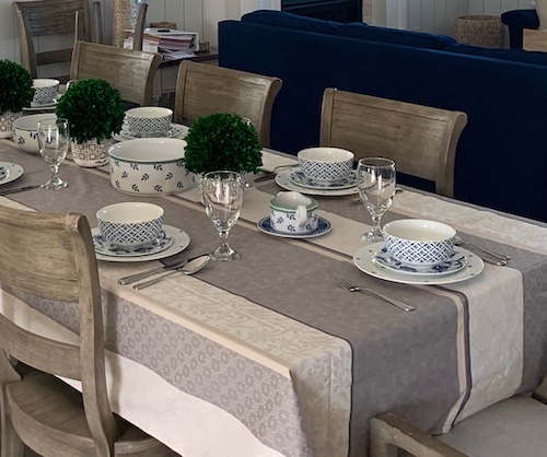 stylish and modern grey and beige coated Jacquard tablecloth