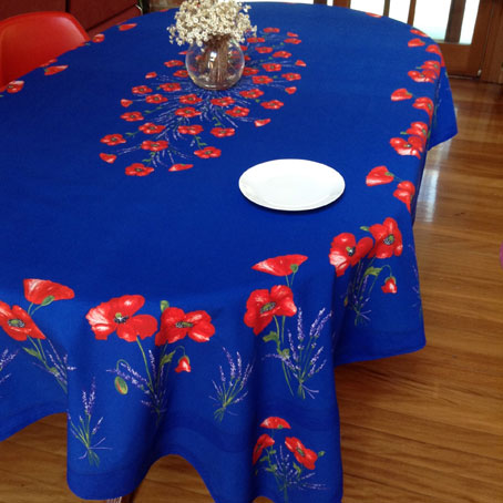 red poppies design oval french tablecloth