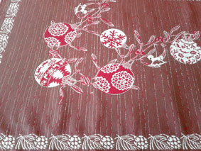 christmas tablecloth with holly and baubles